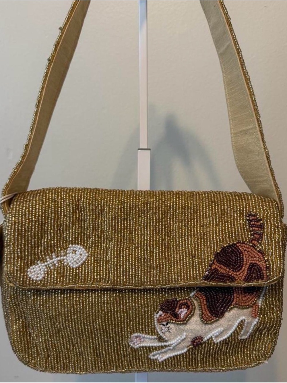 Sol and Mer Gold Beaded Cat & Mouse Shoulder Bag NWT Novelty Purse TJMaxx